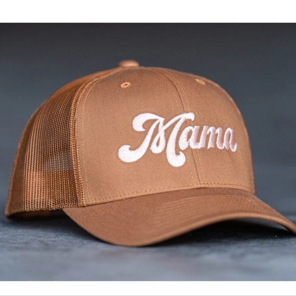 Aspen Company Mama Retro Trucker Hat Baseball Cap Snapback Neutral Tan Peach - Picture 2 of 5